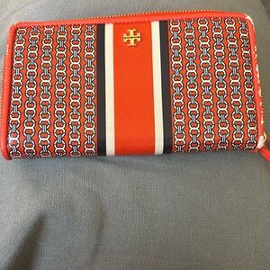 Tory Burch Red and Blue Patterned Wallet